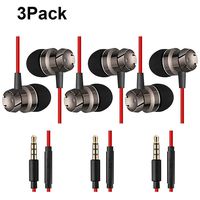 KEKU 3 Packs Earbud Headphones with Remote & Microphone, In Ear Earphone Stereo Sound Noise Isolating Tangle Free for iOS and Android Smartphones, Laptops, Gaming, Fits All 3.5mm Interface Device（RED）