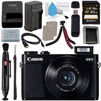 Canon PowerShot G9 X Digital Camera (Black) 0511C001 + NB-13L Lithium Ion Battery + External Rapid Charger + Sony 64GB SDXC Card + Memory Card Wallet + Card Reader + Micro HDMI Cable + Tripod Bundle