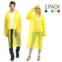 Opret Portable EVA Raincoats for Adults, Reusable Rain Ponchos with Hoods and Sleeves Lightweight Raincoats, 2 Pack, Yellow
