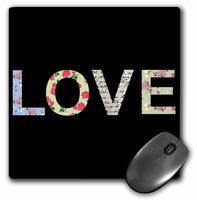 3Drose LLC 8 X 8 X 0.25 Inches Mouse Pad, Love, Romantic Modern Floral Typography, Girly Flowery Black Contemporary Valentine Flower Text (Mp_112824_1)