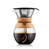 Bodum Pour Over Coffee Maker with Permanent Filter, Glass, 34 Ounce, 1 Liter, Cork Band