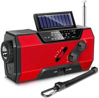 Emergency Radio, Solar Hand Crank AM/FM/NOAA Weather Radio for Household and Outdoor Emergency, with LED Flashlight, Reading Lamp, 2000mAh Power Bank USB Charger and SOS Alarm Red