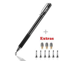 Digiroot Universal Stylus,[2-in-1] Disc Stylus Pen 2018 UPDATED Touch Screen Pens for All Touch Screens Cell phones, Tablets, Laptops with 9 Replacement Tips(6 Discs, 3 Fiber Tips Included) - (Black)