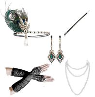 1920s Accessories Headband Necklace Gloves Cigarette Holder Flapper Costume Accessories Set for Women (2aa)