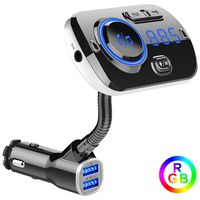 Bluetooth FM Transmitter for Car, Support Aux/TF Card/USB Disk, ECRAB Wireless Radio Transmitter Adapter Car Kit with Dual Charging Port, Hands-Free, Colorful Light