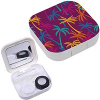 Portable Contact Lens Case Box Travel Kit Mirror + Bottle + Tweezers Container Holder [ Coconut Palm Tree ]