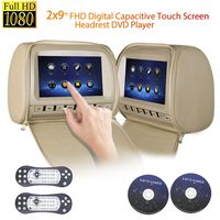 2x9 inch Touch Screen 1080P Car Headrest DVD Player Video Monitor with Leather Cover Zipper FM&IR Transmitter Games for Kids Road Trips Entertainment System (Beige)