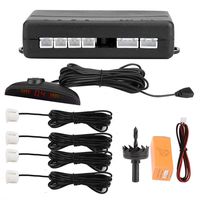Hlyjoon Parking Sensor Car Vehicle English Voice Broadcast Reverse Backup Parking Detector System 12V DC Parking Distance Control System with 4 Radar Sensors(White)