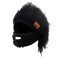 Bluetooth Beanie Hat Winter Knit Short Wig Music Hat Wireless Headphone Speaker Hat Double Layer Slouchy Skull Cap with Beard for Men Boys, 33 Black