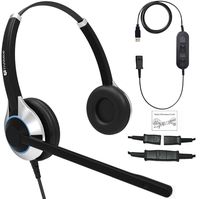 TruVoice Deluxe Double Headset with NC Mic and USB Adapter Cable with Mute Switch and Volume Control for PC, Softphones; Skype, Skype for Business, Office 365, Avaya One-X and Cisco Jabber etc