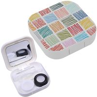 Portable Contact Lens Case Box Travel Kit Mirror + Bottle + Tweezers Container Holder [ Geometric Strokes ]