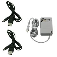 Debaser Electronics AC Wall Plug Charger and 2 USB Power Adapter Cable for Nintendo 3DS DSi XL