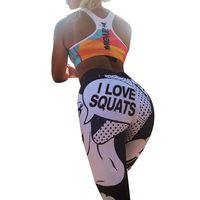 Bokeley Women Yoga Pants, Women Skinny Leggings High Waist Elastic I Love Squats Letter Print Yoga Fitness Sports Face Print Pants (Black, L)