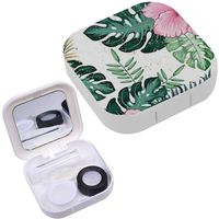 Portable Contact Lens Case Box Travel Kit Mirror + Bottle + Tweezers Container Holder [ Summery Tropical ]