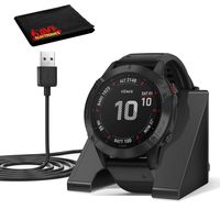 Garmin Fenix 6 Pro, Premium Multisport GPS Watch (47mm), Features Mapping, Music, Grade-Adjusted Pace Guidance and Pulse Ox Sensors, with Charging Base/Stand Bundle, Black