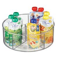 mDesign Divided Lazy Susan Turntable Storage Container for Kitchen Cabinet, Pantry, Refrigerator, Countertop Food Safe - Spinning Organizer for Kids/Toddler's Food Pouches - 5 Sections, Clear