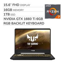 ASUS TUF Gaming 2019 15.6'' FHD Laptop Notebook Computer, AMD Ryzen 7 R7-3750H 2.3GHz, GTX 1660 Ti 6GB Graphics, 16GB RAM, 1TB SSD, RGB Backlit Keyboard, Wi-Fi, Bluetooth, Webcam, HDMI, Windows 10
