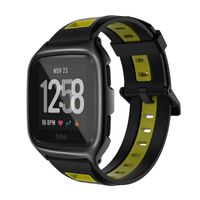 MIJOBS Sport Bands Compatible Fitbit Versa/Lite/SE, Silicone Breathable Strap Replacement Wristbands Water Resistant Fitness Straps Accessories for Women Men (Plus, Black and Yellow)