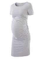 Liu & Qu Women's Ruched Maternity Bodycon Dress Mama Causual Short Sleeve Wrap Dresses Grey White