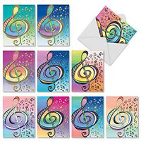 Treble Clef Design Thank You Note Card Set of 10 with Envelopes (4 x 5.12 Inch) - Music Note with Colorful Background ‘Design Tunes’ Greeting Cards M2315