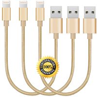 CableCord Short Nylon Braided USB Lightning Charging Cable/Data USB Compatible for iPhoneX Case /8/8 Plus/7/7 Plus/6/6s Plus,iPad Mini- 8-inch (3-Pack, Gold)