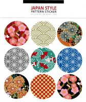 LSW Set of 36 "Japanese Style" Round Pattern Stickers [4 sheets of 9 stickers]