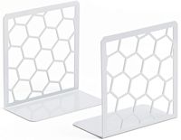 GEOMOD Decorative Geometric Honeycomb Metal Bookends (Gray, 1 Pair) Book Ends for Tables, Desks, Shelves