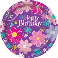 23cm Birthday Blossom Party Plates by Unique Party