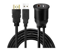 Trayosin USB HDMI Mount Cable, 2 Ports USB 3.0 HDMI Flush Mount Car Mount Extension Cable for Car, Boat,Motorcycle 3.3ft/1m