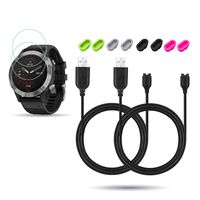 JIUJOJA 2Pack for Garmin Fenix 6/6 Pro/ 6 Sapphire Charging Clip Sync Data Cable and 2Pcs Free HD Tempered Glass Screen Protector and 8pcs Color Charger Port Protector Dustproof Anti Dust Plugs Caps