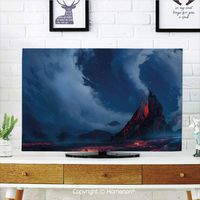 Volcano Indoor POP TV dust Cover,Cover Type 65 inch LCD TV 3D Printed with Vivid Erupting Scenery of Active Volcano Hot Lava Magma Geology Nighttime,Quality Waterproof Polyester Protect Your TV