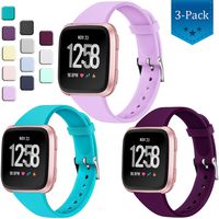 Wepro Bands Compatible with Fitbit Versa SmartWatch, Versa 2 and Versa Lite SE Watch, Soft Silicone Slim Narrow Band Replacement Wristband Straps for Women Men, 3-Pack, Large, Lavender Teal Plum