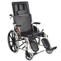 QARYYQ Wheelchair Portable Travel Chair Full Reclining Light Folding Wheelchair Aluminum Alloy Carrying Elderly Power Trolley Leather Fabric Walking aids