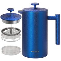 Secura French Press Coffee Maker, 304 Grade Stainless Steel Insulated Coffee Press with 2 Extra Screens, 34oz (1 Litre), Blue
