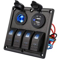 Kohree 4 Gang Marine Boat Rocker Switch Panel, 12V Waterproof LED Lighted Toggle Switches Fuse Breaker Protected Control with 12 Volt Marine USB Power Outlet for Car Boat RV Scooter Truck Vehicles