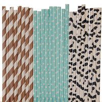 Cowboy Paper Straw Mix - Brown Striped, Blue Polka Dots, and Cow print (100)