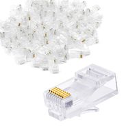 Cat6 RJ45 8P8C Ends Pass Through Connector Plugs Cat5 5e Cat6 6a Ethernet Cable Crimp Connectors Standard RJ45 Plug UTP Cable Solid Network Wire Transparent Head (100 of Pack)