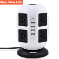 Power Strip Tower - EVAIKON Extension Cord with 8 Outlet 4 USB Ports 3000W/13A Surge Protector Electric Charging Station +6.5FT Wire Universal Socket for Home Office