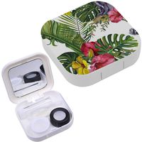 Portable Contact Lens Case Box Travel Kit Mirror + Bottle + Tweezers Container Holder [ Watercolor Tropical Wildlife ]