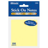 BAZIC 100 Ct. 3 X 3 Inches Yellow Stick On Notes (5104-288)