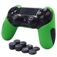 Skin Compatible for PS4 Controller Grips Pandaren Soft Silicone Thicker Half Cover for PS4 /Slim/PRO Controller (Green Skin X 1 + FPS Pro Thumb Grip X 8)