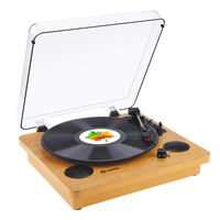 Record Player, Popsky Vintage Bluetooth Vinyl Player with Stereo Speakers, 3 Speed Belt-Drive LP Turntable, Vinyl to MP3 Recording, RCA Output, 3.5mm Aux Input