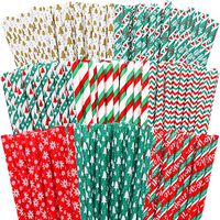 Cooraby 200 Pieces Christmas Paper Straws Biodegradable Drinking Stripe Bicolor Stripe Dot Straw Mix for Wedding Supplies and Party Favors, 8 Styles