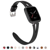 TOYOUTHS Leather Strap Compatible with Fitbit Versa/Versa 2/Versa Lite/Versa SE Bands for Women Men Genuine Leather Breathable Wristbands with Ventilated Hole Replacement Black+Silver Buckle