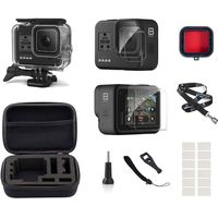 InBestOne Accessories Kit for GoPro Hero 8 black with Waterproof Housing Case+Travel Case Small+Detachable Long Neck Strap Lanyard+ Screen Protector +Red Filter +Anti-Fog Insert