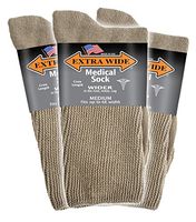 Extra Wide Men's Tan Medical (Diabetic) Mid Calf Crew Sock, Shoe Size 8-11 Up to 6E Wide 3PK, Antimicrobial, Made in USA!
