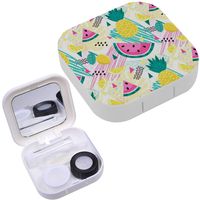 Portable Contact Lens Case Box Travel Kit Mirror + Bottle + Tweezers Container Holder [ Bright Tropical Fruits ]