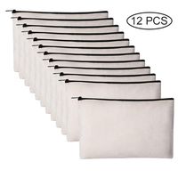 12 Pack Canvas Pencil Pouch DIY Craft Blank Makeup Bags with Zipper Bulk Multipurpose Cosmetic Travel Toiletry Bag 8 x 5 inches