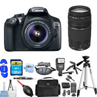 Canon EOS Rebel T6 with 18-55mm + 75-300mm III Lenses [RENEWED] Pro Bundle with Extra Battery and Charger, 32GB, Flash, Tripods and Much More