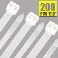 Zip Ties Heavy Duty 12 Inch Actual 11.8 Inch Cable Ties Black Zip Tie 200 Packs Wire Ties 120LB Tensile Strength UV Resistant PA66 Nylon Zipties 0.3 inch Wide and 0.06 Inch Thick (200, White-12 Inch)